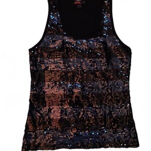 VINTAGE BLACK • NAVY BLUE STRIPED SEQUINS TANK TOP • SIZE - LARGE • BRAND 21